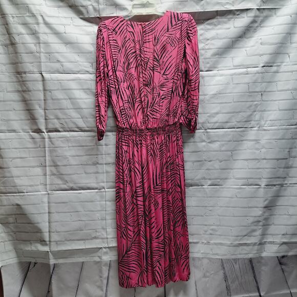 VTG 80 Karin Stevens by Steven Stoller Magenta Black 3/4 sleeve maxi Dress 12 - Picture 4 of 7
